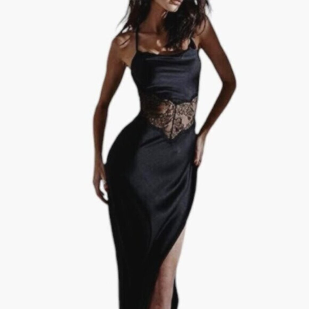 Vintage Black Lace Backless Dress